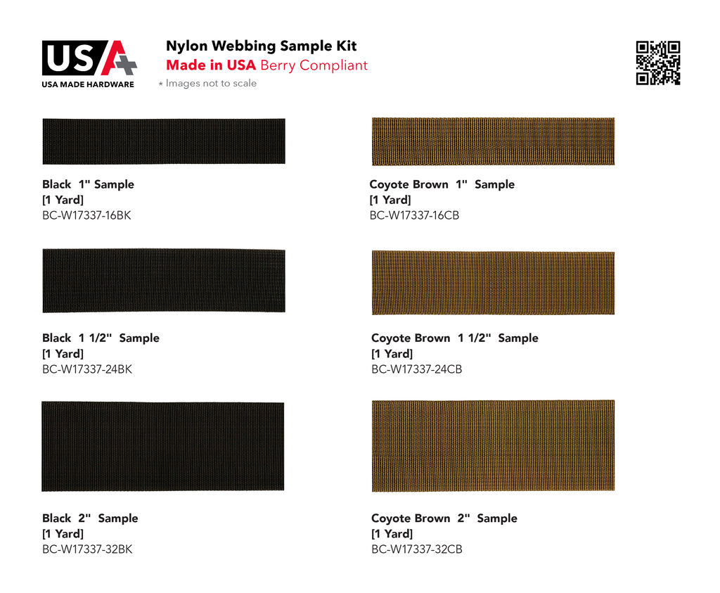 Sample V USA+ Nylon Webbing Sample Kit - Made in USA, Berry • A+ Products, Inc.